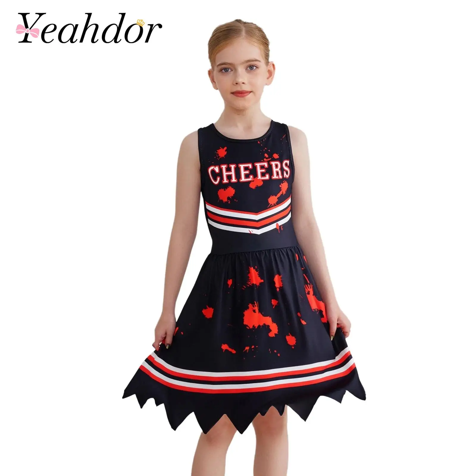 

Girls Cheerleading Dress Halloween Scary Outfit Cheerleader Costumes Fancy Cosplay Bloody Dress Horror Themed Parties Outfits