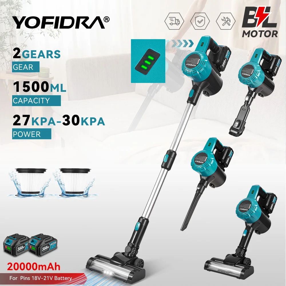 YOFIDRA 1800 Вт бесщеточный пылесос 30 кПа 1,5 л портативный мощный всасывающий бытовой чистящий инструмент для Makita 18 В аккумуляторный штифт