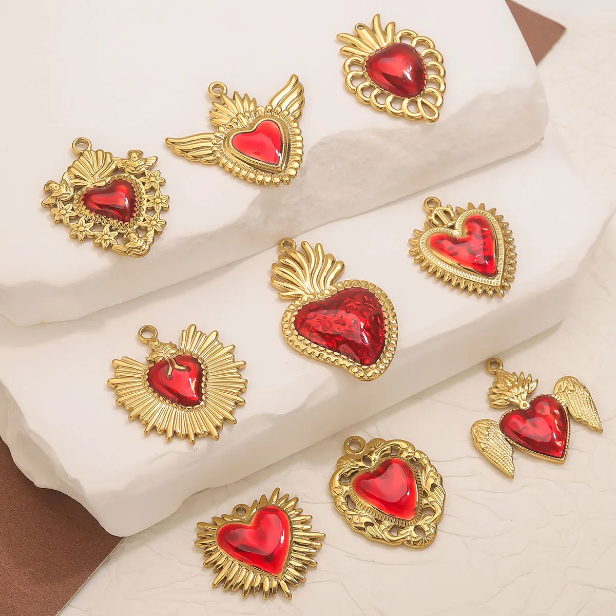 DIY 여성 귀걸이 쥬얼리 펜던트 Accessorie 소재 도매에 대한 3PCS 스테인레스 스틸 고딕 빅토리아 하트 매력 천사 날개