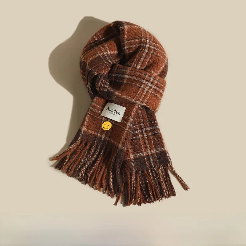 暖かいチェック柄スカーフ女性の冬のネックウォーマーアンチカシミアヴィンテージビューティー長方形ポリエステル繊維スカーフユニセックスロングスカーフ