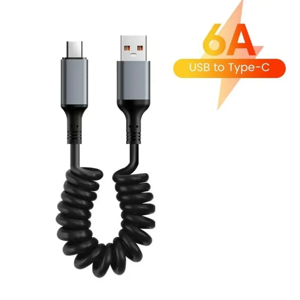 6A USB-Schnellladekabel Typ C zu Typ C USB-Spiral-Autoladekabel 1m Handy-Ladekabel USB A zu Typ C dehnbares Kabel