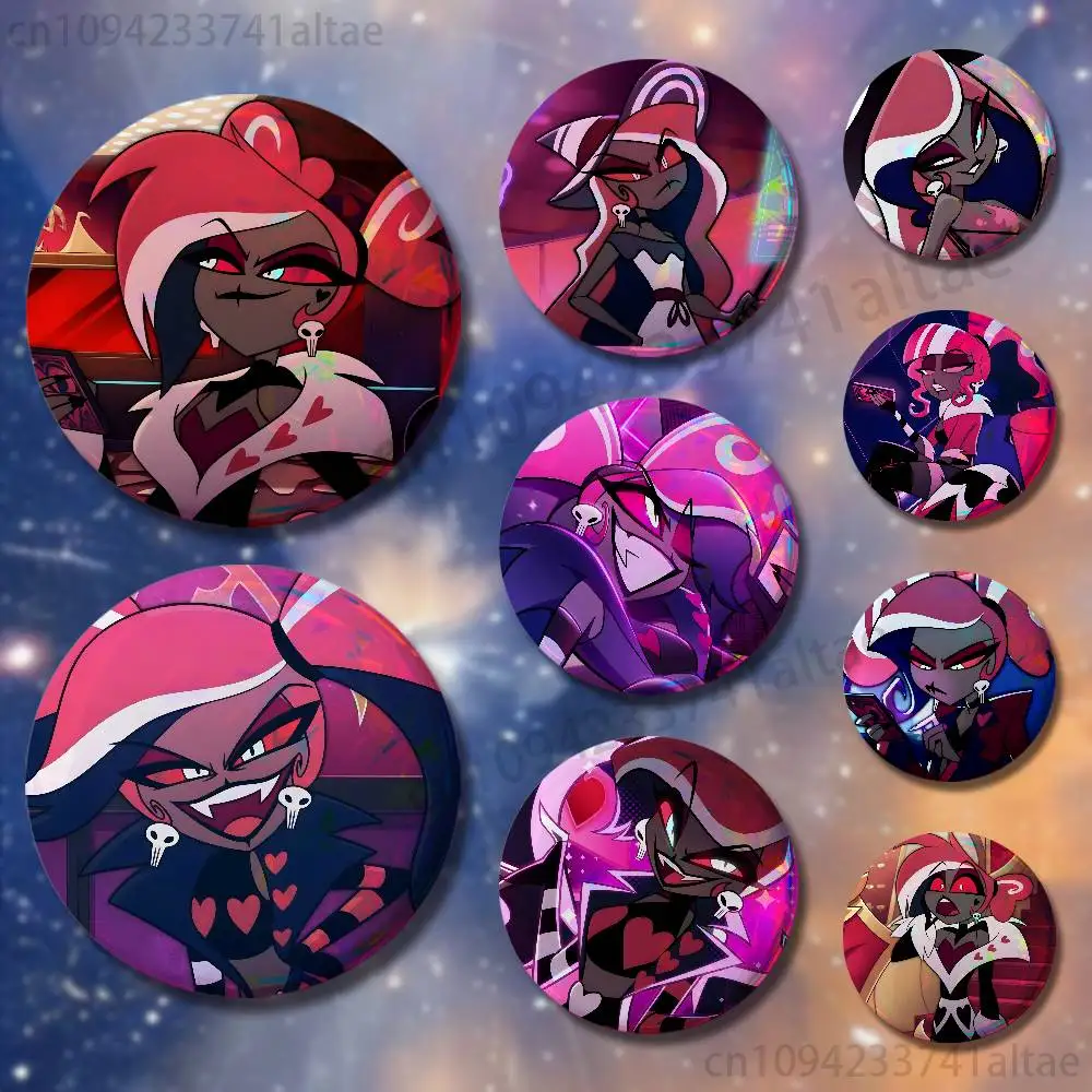 Velvette H-Hazbin Hotel Badges Round Cosplay Pin Bag Decor Fans Collect Friends Gifts Brooch Souvenir