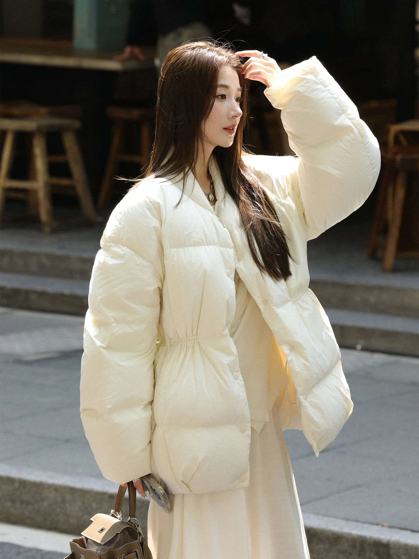 

Aboutpoem Women's Puffer Jaet 90 White Du down Fluffy ape Cloud Foam Comfortable Velvet Traceable Origin Commute Sle