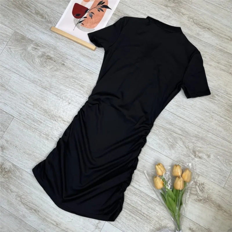 Sexy Summer Elegant Dress Solid Color Zipper Cut Out Slim Fit Dress Women's Short Sleeve Mini Dress Club Party Vestidos 2025