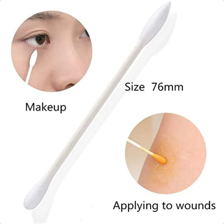 مسحات القطن Q نصائح 100 عدد من براعم القطن الطبيعي ملفوفة بشكل فردي بأطراف مزدوجة من القطن لتنظيف الأذن والعناية بالجمال R