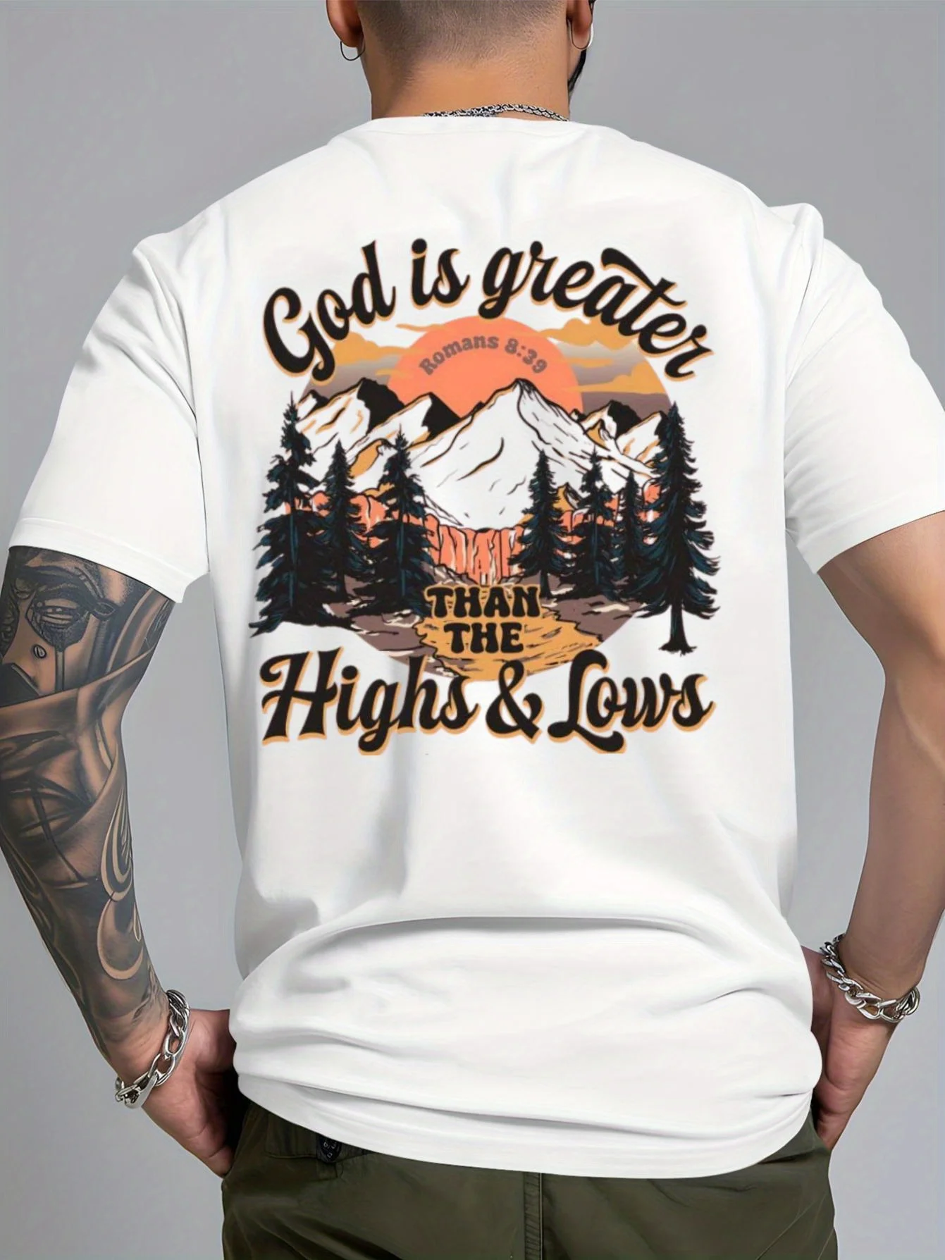 Men's Religious Theme Cotton T-shirt - God Is Greater - Soft 100% Cotton