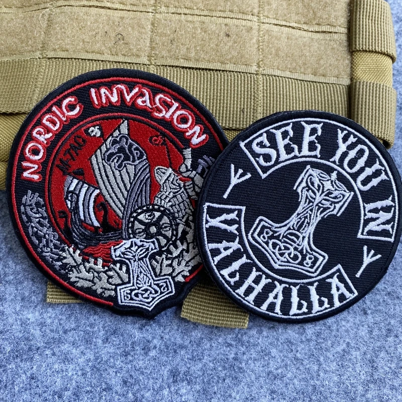 Nordic Invasion Morale Badge Embroidery on Clothes Patches See You in Valhalla Backpack Tactical Stickers Accessories Emblems