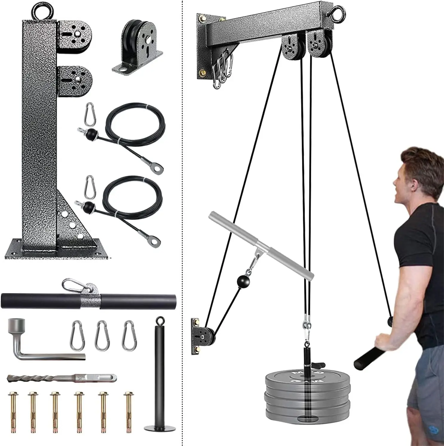 Fitness Wall Mount Pulley System, Weight Cable Pulley System For Gym, Lat Pull Down And Low Row Cable Machine, Cable Station