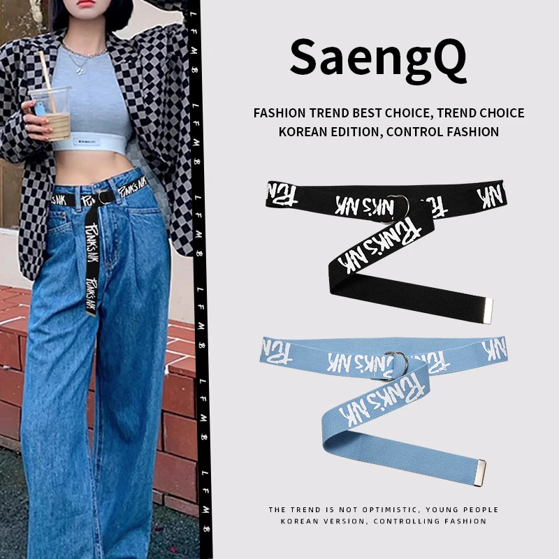 Canvas Belt y2k Belt Goth Belts For Women Belt Female Simplicity Lettering y2k Accessories Casual Unisex Nylon Knitted Waistband