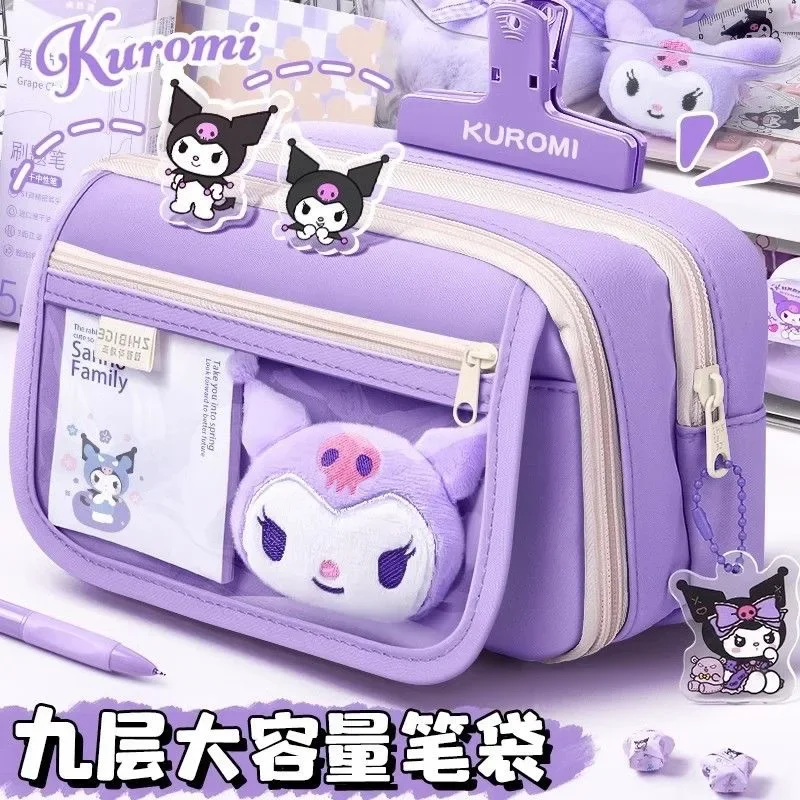 Sanrio Kuromi-子供用の文房具ケース,大容量ペンポーチ,学用品一式,かわいいギフト