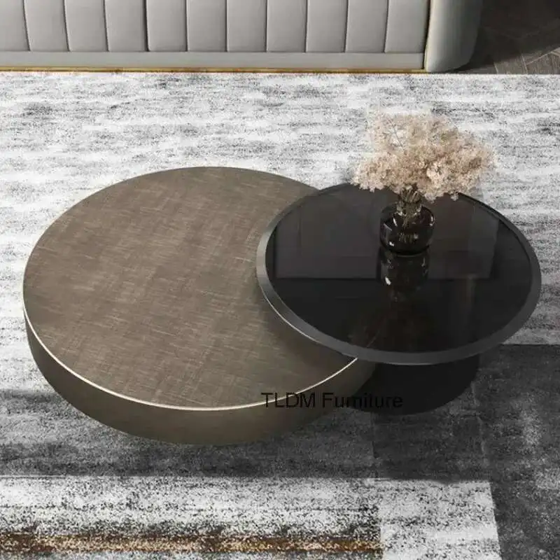 

Luxury Stainless Steel Coffee Tables Minimalist Home Designer Living Room Furniture Creative Italian Glass Round Side Table H