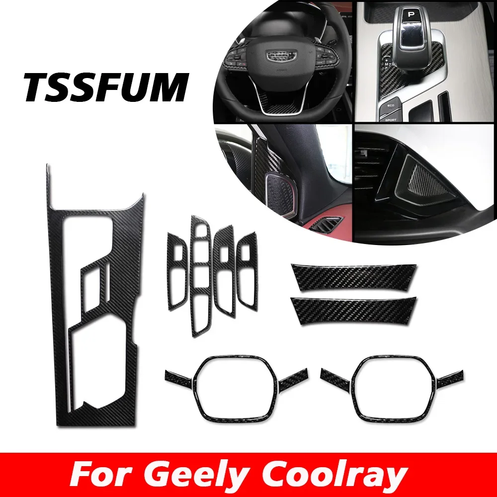 Real Carbon Interior Kit Dashboard Center Console Gear Shift Panel Stickers for Geely Coolray 2019 2020 2021 2022 2023 2024 2025