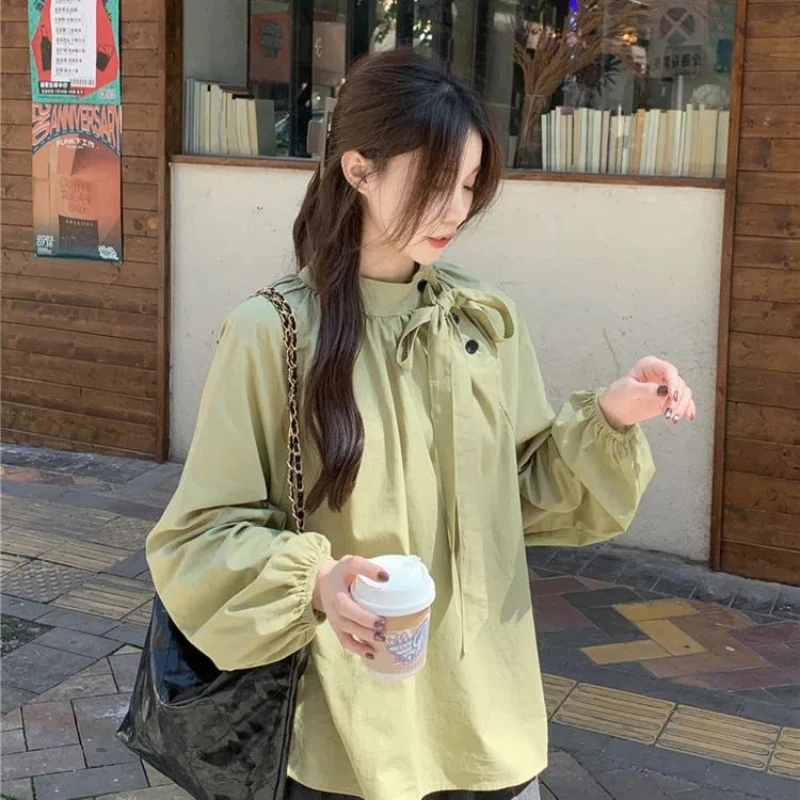 Korean Version Stand Up Collar Temperament Diagonal Buckle Strap Shirt for Women New Niche Design Long Sleeved Shirt For