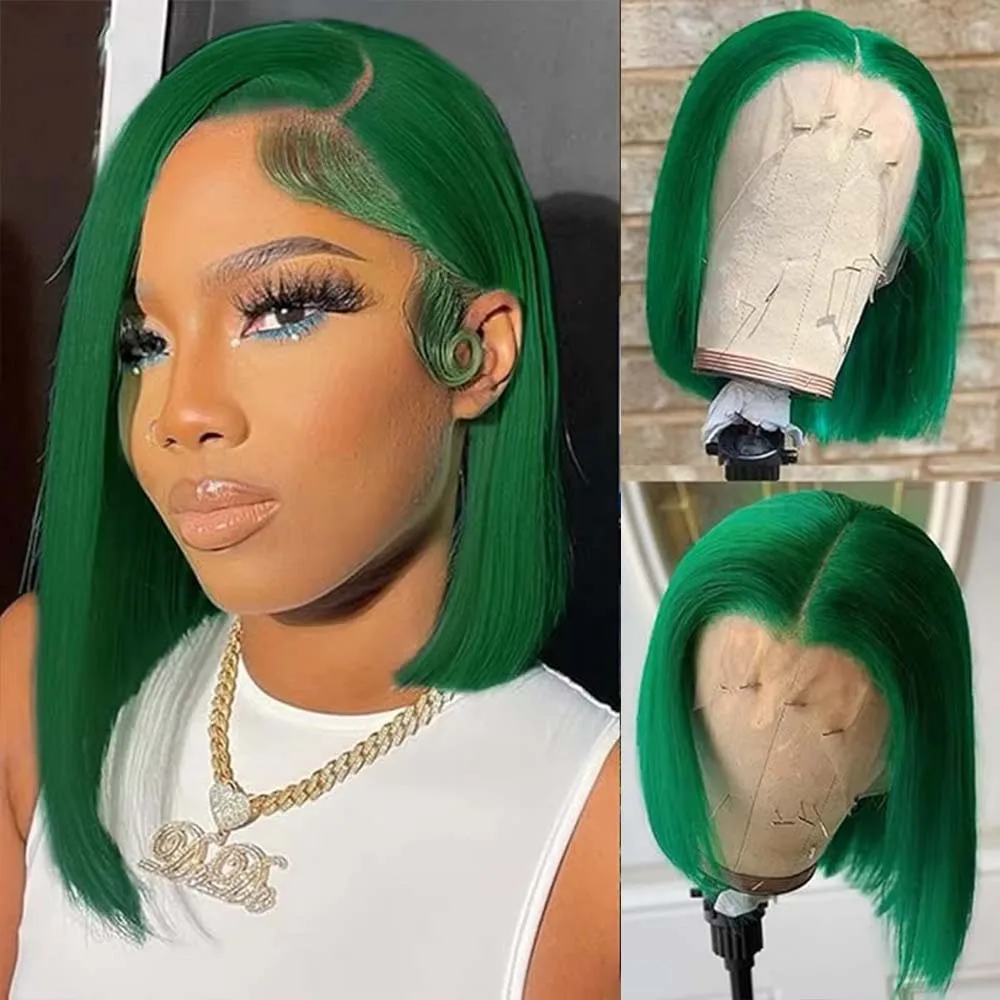 

Темно-зеленый короткий боб, парики из натуральных волос 13x4, цветной бразильский предварительно выщипанный, прозрачный парик на шнурке, 4x4, парик Боб, Geeta