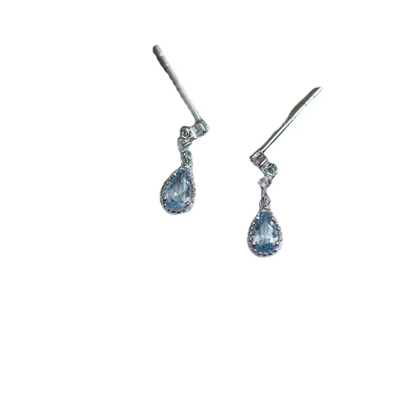 VOQ-pendientes colgantes de cristal azul de Color plateado, joyería Simple para vacaciones, regalo romántico dulce