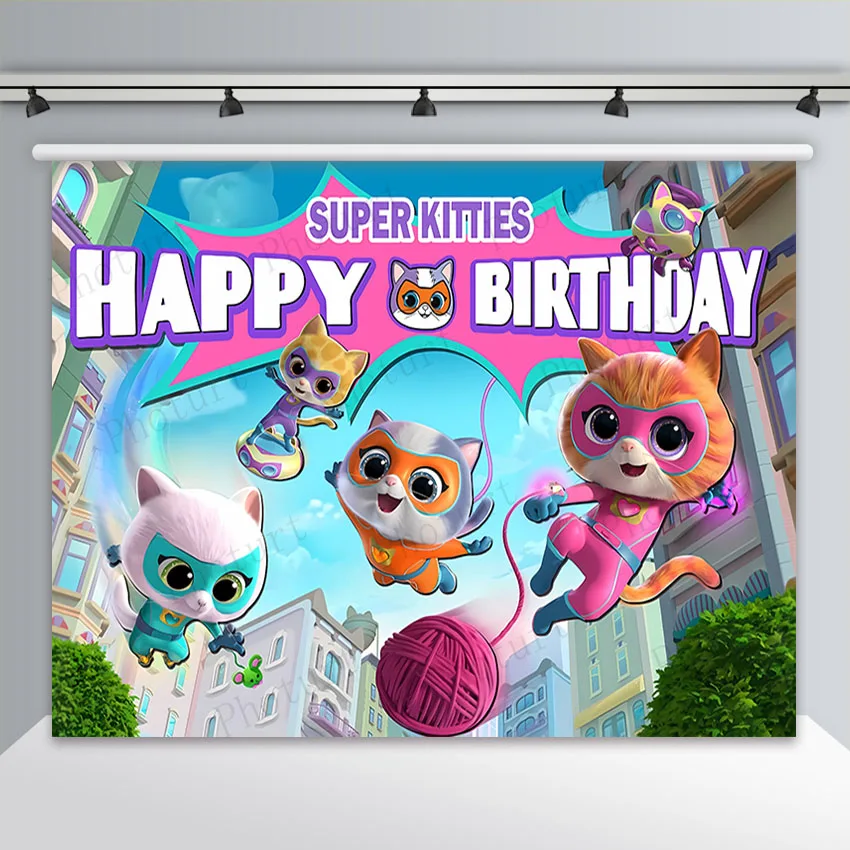 Disney Super Kitties Backdrop Birthday Banner for Super Kitties Birthday Party Supplies Super Kitties Photograph Background