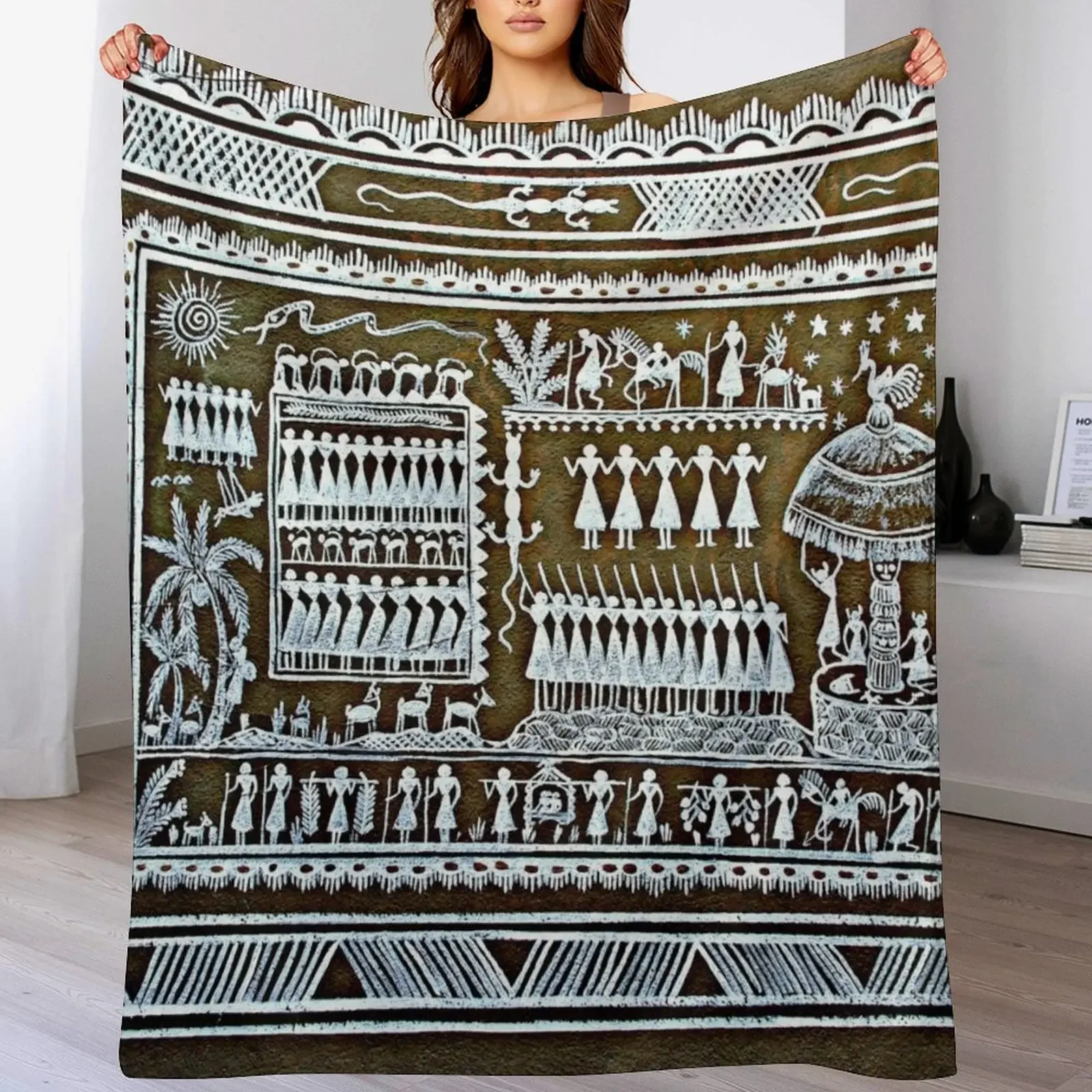 

New Tribal Art Saura Painting Graffiti, Odisha, India Throw Blanket Polar sofa bed Winter beds christmas gifts Blankets