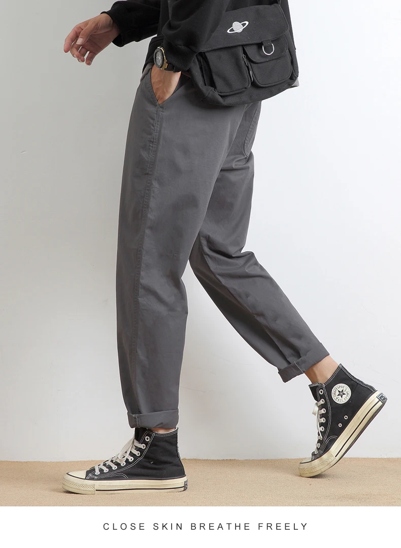 High Quality Summer Thin Men's Casual Pants 95%Cotton Breathable Solid Color Outdoor Elastic Waist Chino Trousers Male Amekaji