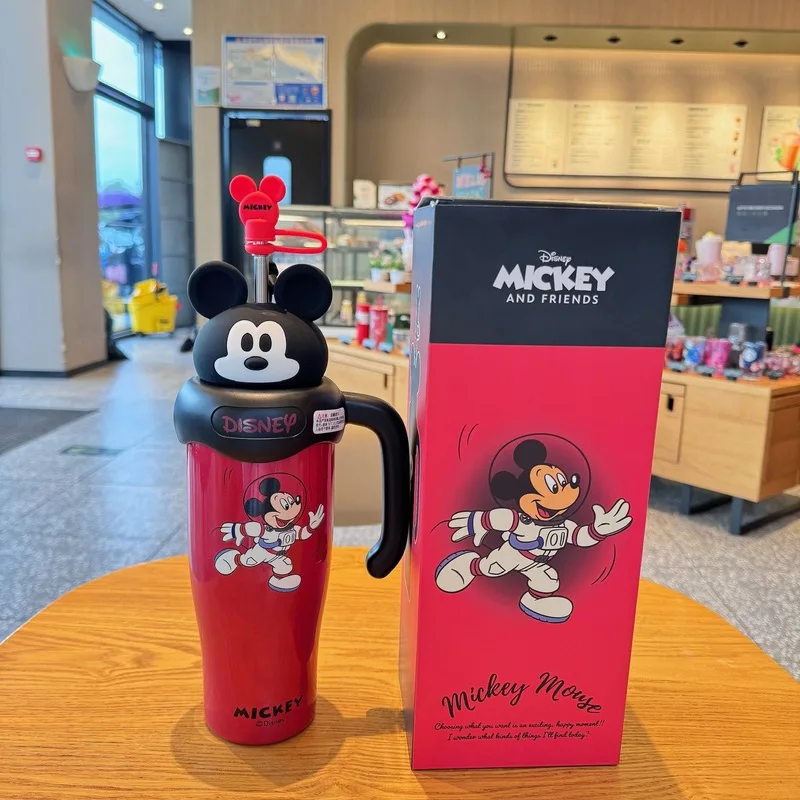 Kawaii Disney Vacuum Cup 850ml Cartoon Anime Mickey Strawberry Bear Sippy Thermos Bottle Stainless Steel Portable Thermos Cup