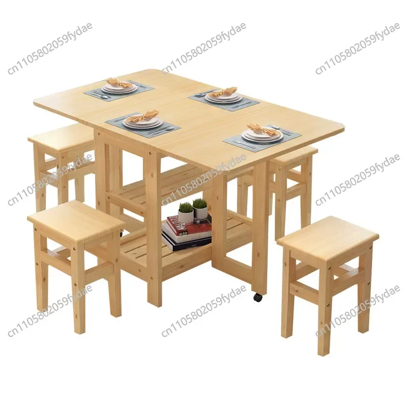 Small apartment household foldable mobile dining table rectangular dining table that does not take up space