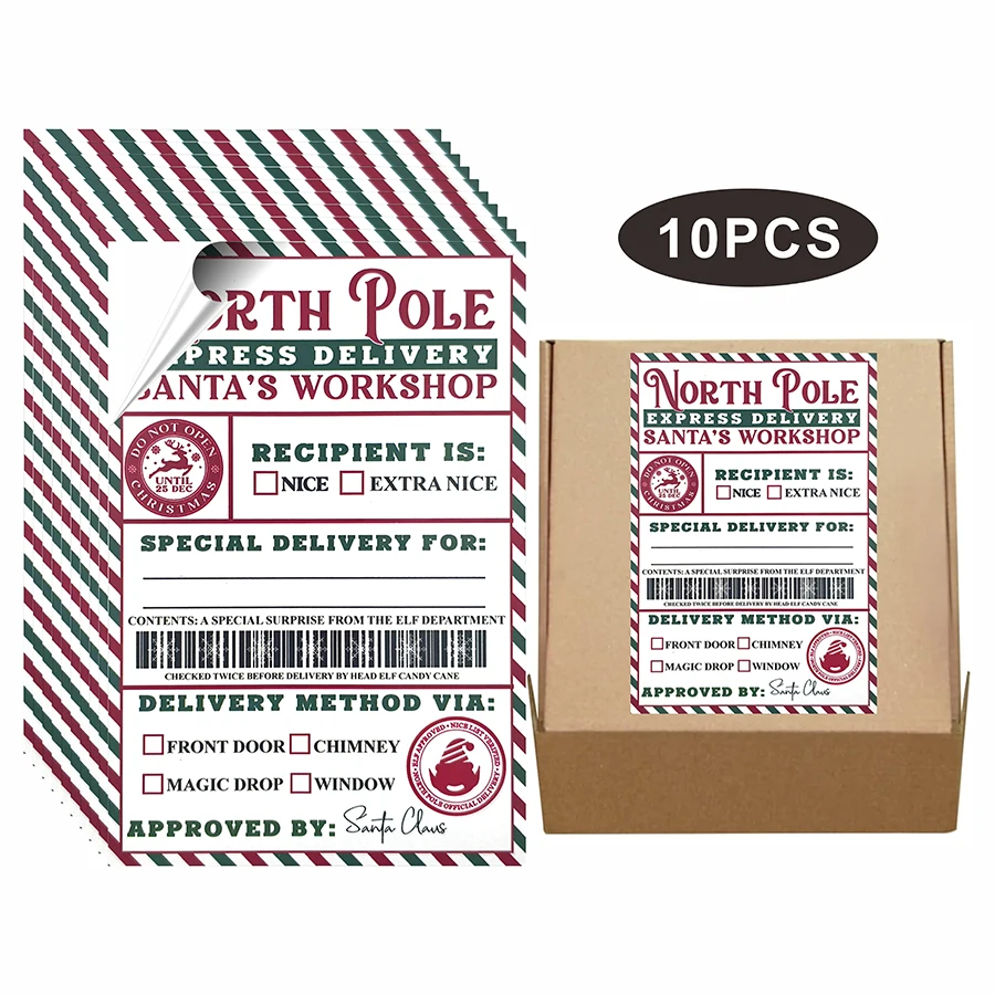 10 stuks Noordpool bezorgcadeaulabels – Kerstvakantiepakketstickers met invulling naar/van en bezorgmethodenvelden