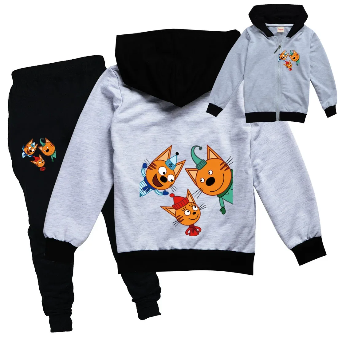 Russian Cartoon Kid-E-Cats Hoodie Kids Three Kittens Clothes Toddler Girls Outfits Baby Boys Zipper Hoody Jacket Pants 2pcs Sets