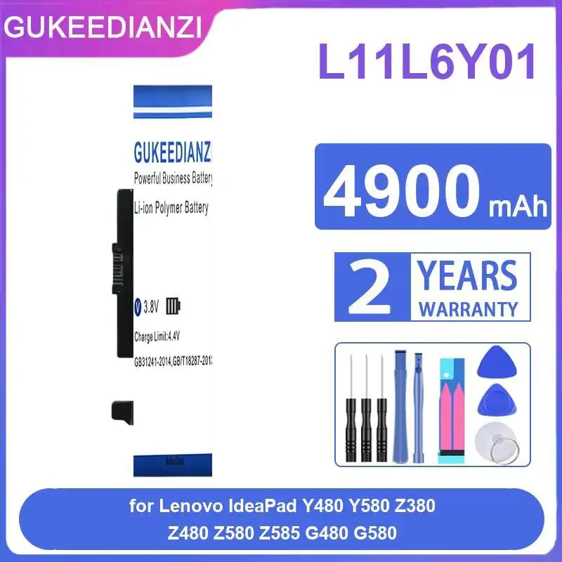 

L11L6Y01 Laptop Battery Premium Replacement 4900mAh For Lenovo Ideapad Y480 Y580 Z380 Z480 Z580 Z585 G480 G580