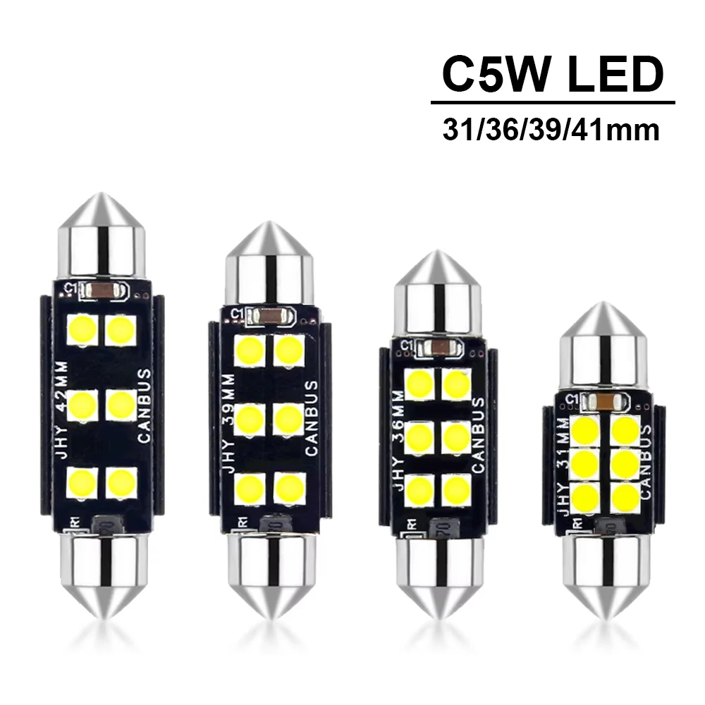 

2/4 шт., 12 В, белые 6411 6418 C5W, гирлянда, светодиодные лампы без ошибок, 31/36/39/41 мм для внутреннего освещения купола с картой, подсветка номерного знака
