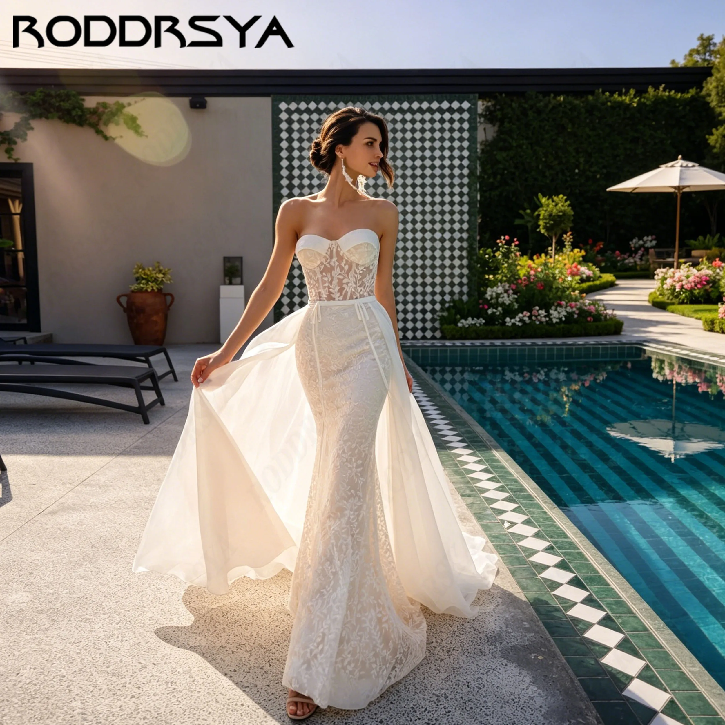 RODDRSYA Detachable Train Mermaid Wedding Dress Sweetheart Lace Bridal Dress Beach Sexy Strapless Vestido De Novia Personalized