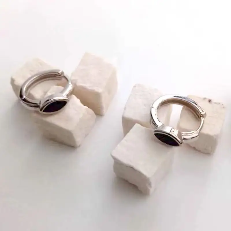 Trendy Female Hoop Earrings Buckle For Women Wedding Statement Fine 2 Colors For Choice Stamp 925 Sterling Silver Lucky Simple