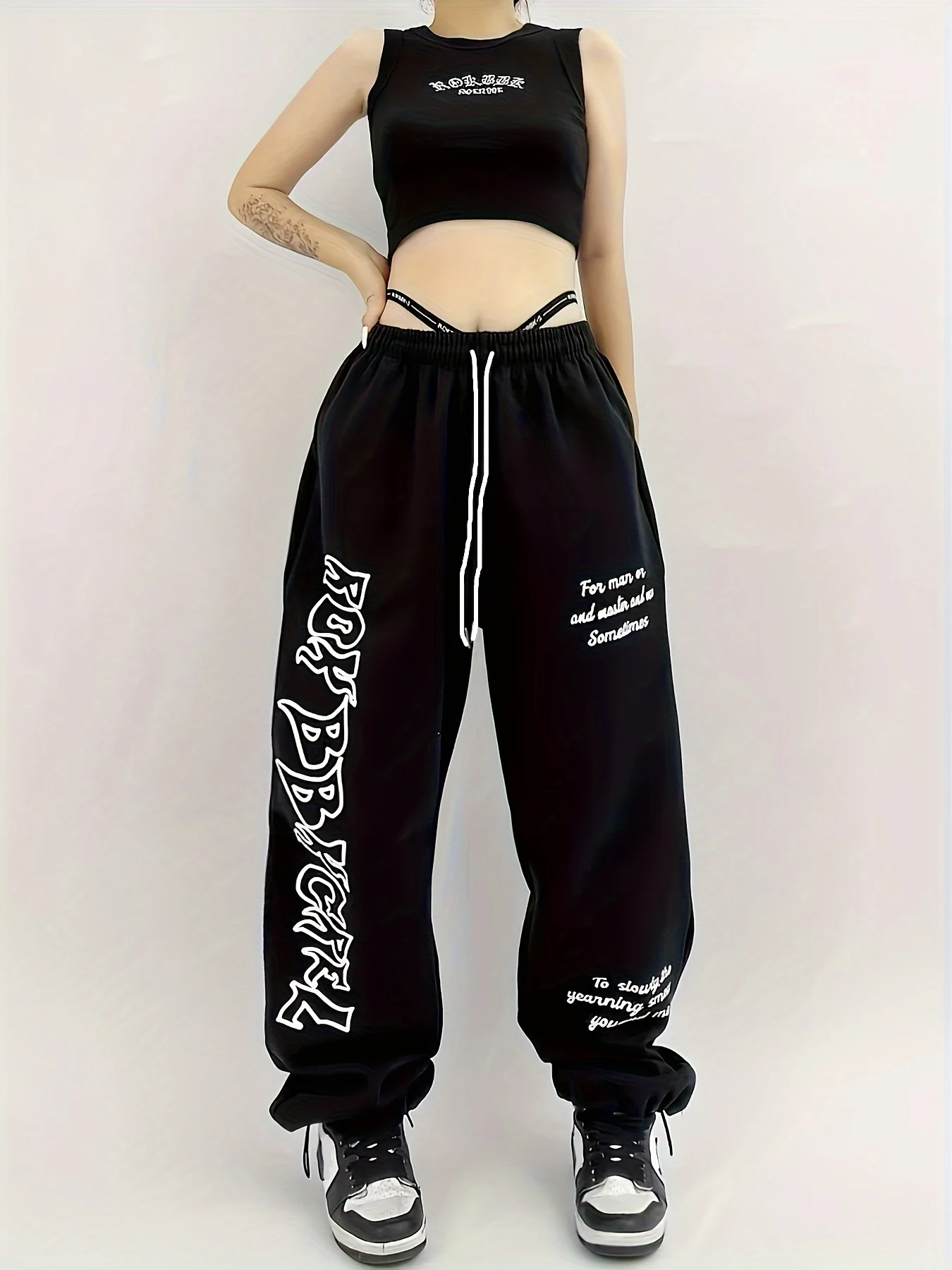 Women Gothic Letter 3D Print Quick Dry Jogger Pants Elastic Drawstring Loose Trousers Y2K Hip Hop Streetwear Casual Bottoms