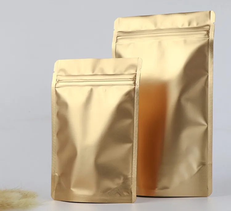 50PCS Gold Aluminum Foil Ziplock Packaging Bag Resealable Spice Coffee Snack Sugar Biscuit Golden Xmas Gifts Storage Pouches