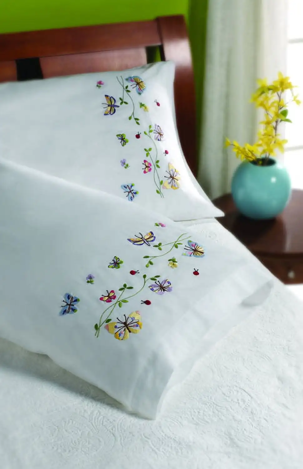 Stamped Cross Stitch Pillowcase Pairs, Butterflies in Flight, 20 x 30