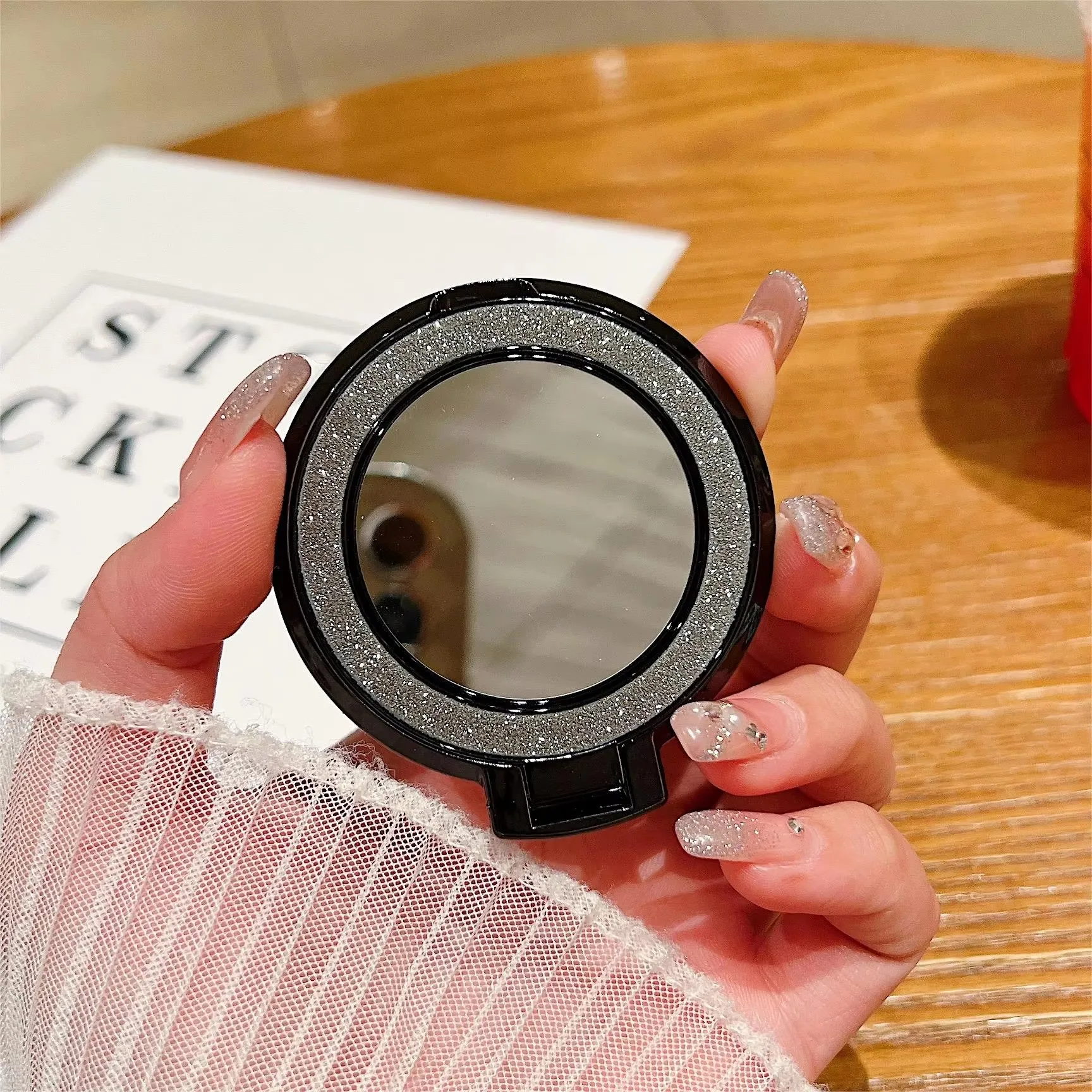 New Ring Grip Phone Holder Rotating Round Mirror Glitter Bling Holder for iPhone Redmi Samsung Mobile Phone Holder