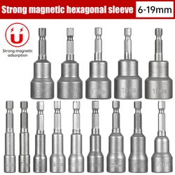 6mm-19mm Magnetic Impact Socket Nut Screwdriver 1/4 Hex Key Set Drill Bit Adapter for Power Drills Impact Drivers Socket Kit