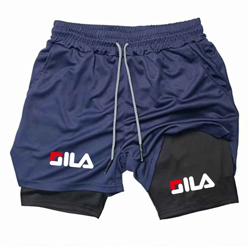 Men's 2-in-1 GILA Print Double Layer Shorts Quick Dry Gym Running Training Compression Sports Shorts
