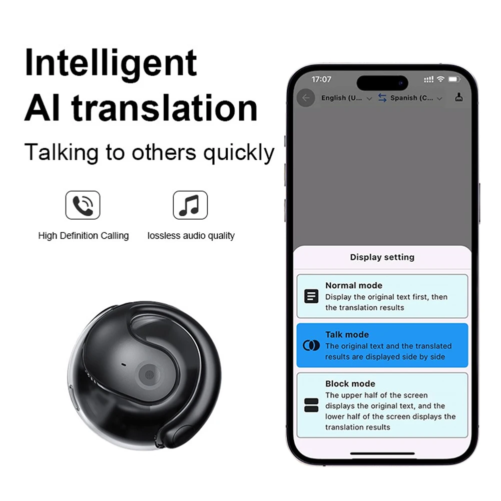 سماعات BT AI اللاسلكية للترجمة الصوتية في الوقت الحقيقي 144 لغة سماعة أذن ذكية مترجم لتعلم السفر التجاري