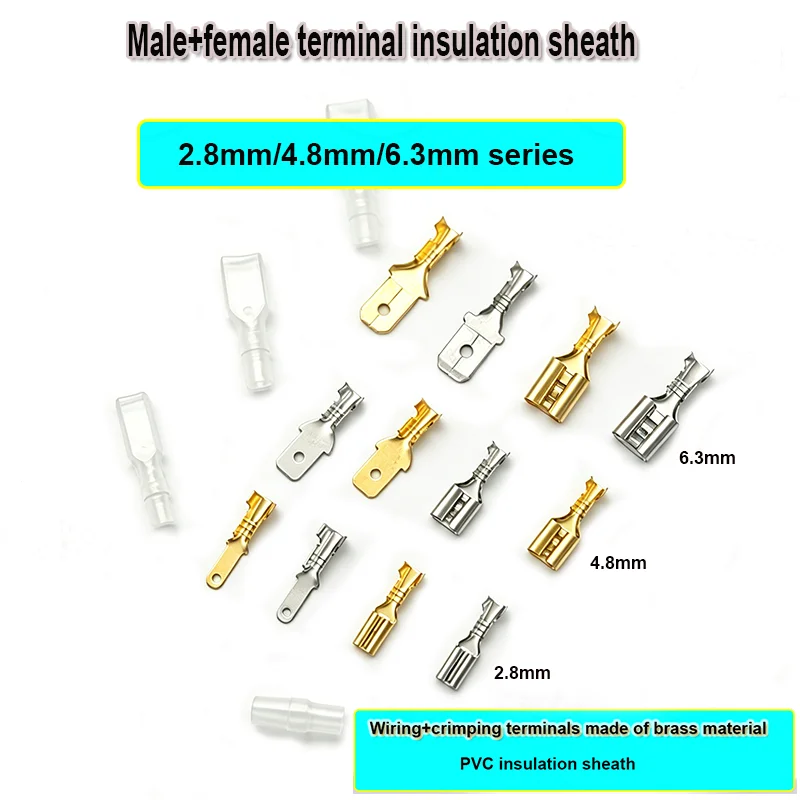 100PCS Wiring Terminal 2.8/4.8/6.3mm Plug-in Spring Protective Sleeve Plug-in Piece Cold Pressed Terminal Copper Thickened