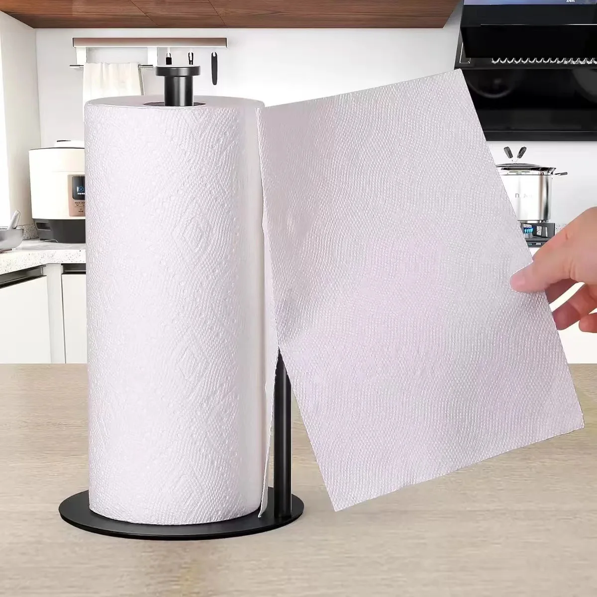 

Minimalist Kitchen Counter Roll Paper Holder, Round Base, Cling Film and Paper Towel Roll Storage Stand, Round Upright Tissue Ho