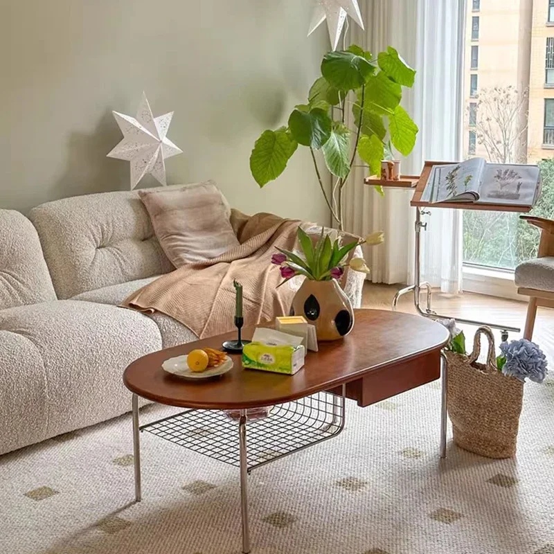 Designer Wood Coffee Table Nordic Metal Luxury Living Room Aesthetic Coffee Table Writing Minimalist Meubles Home Furniture 4