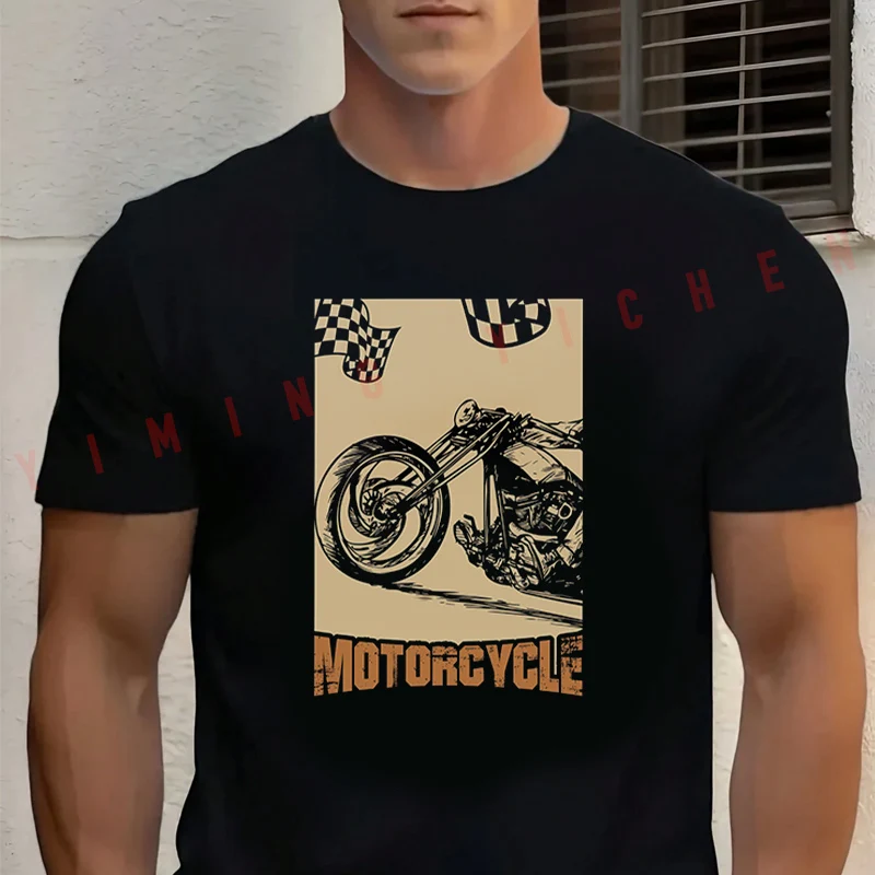 

Motorcycle And Racing Design T-Shirt Men‘s Cotton Summer Short-sleeved Casual Streetwear Tops Tee