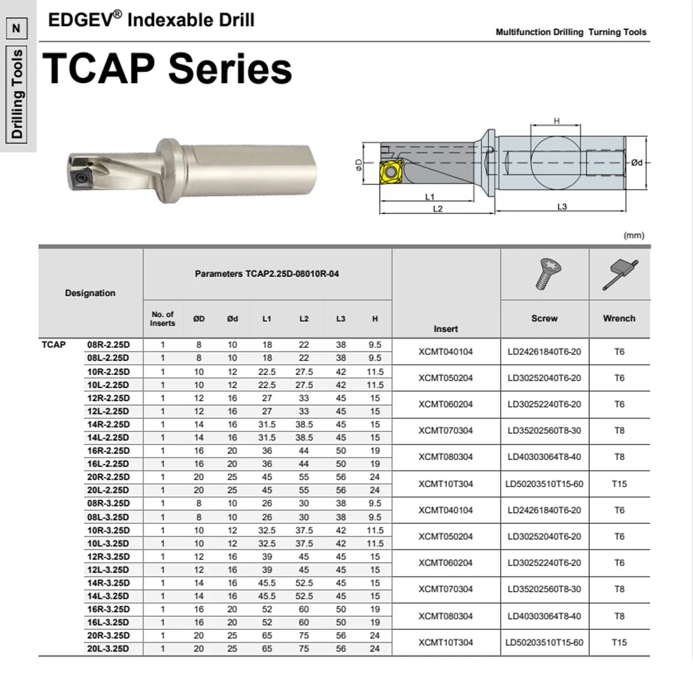 TCAP Drilling Tool 08R 10R 12R 14R 16R 20R Single-Edge U Drill Head Multifunction Drill Bit XCMT 0401 0502 0602 Inserts Holder