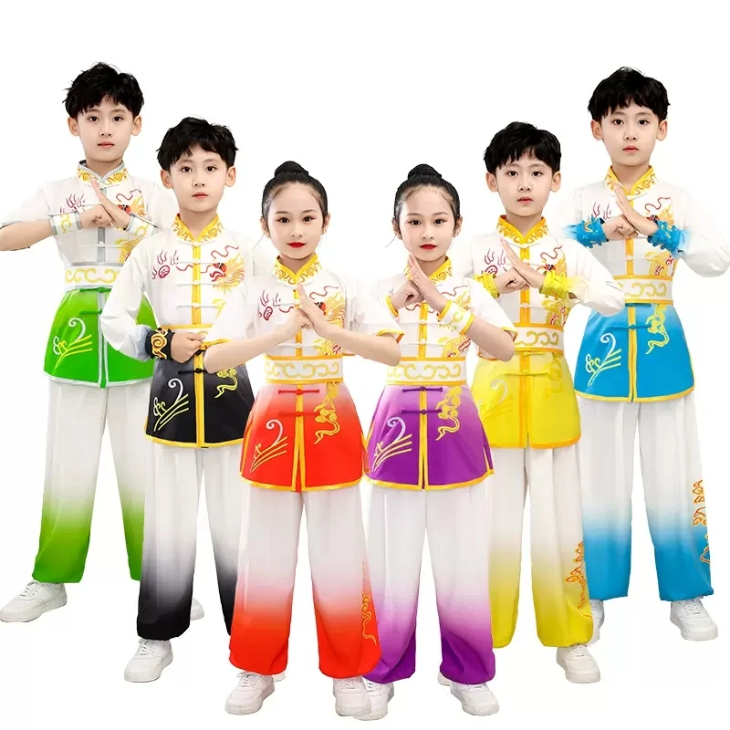 

chinese children tai chi wushu clothing martial arts suit kung fu uniform wing chun shaolin dragon print vintage kungfu set