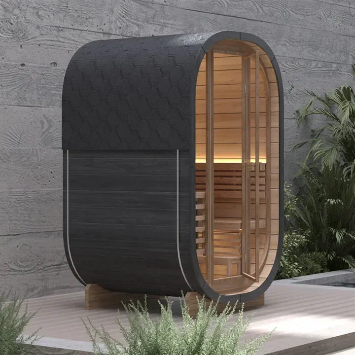 Red Cedar 2 Person Cube Sauna Outdoor Sauna Room with Harvia Stove