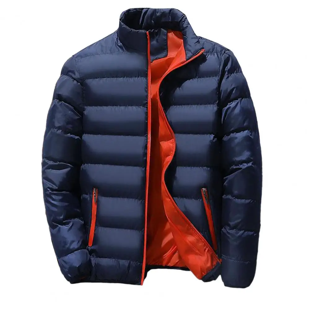 Thickened Men Coat Men Jacket Winter Men\'s Padded Coat Thick Windproof Warm Jacket with Stand Collar Zipper Closure