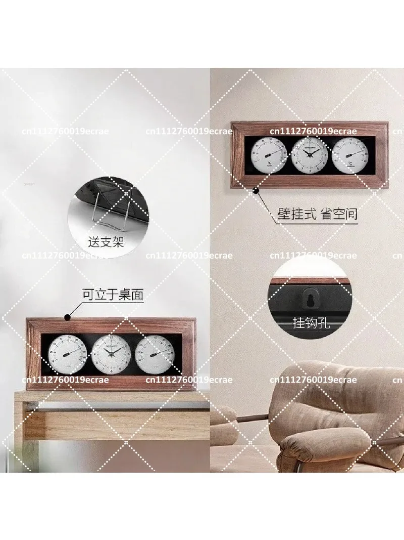 Solid Wood Wall Clock with Hygrometer, Silent Movement, Temperature Humidity for Living Room