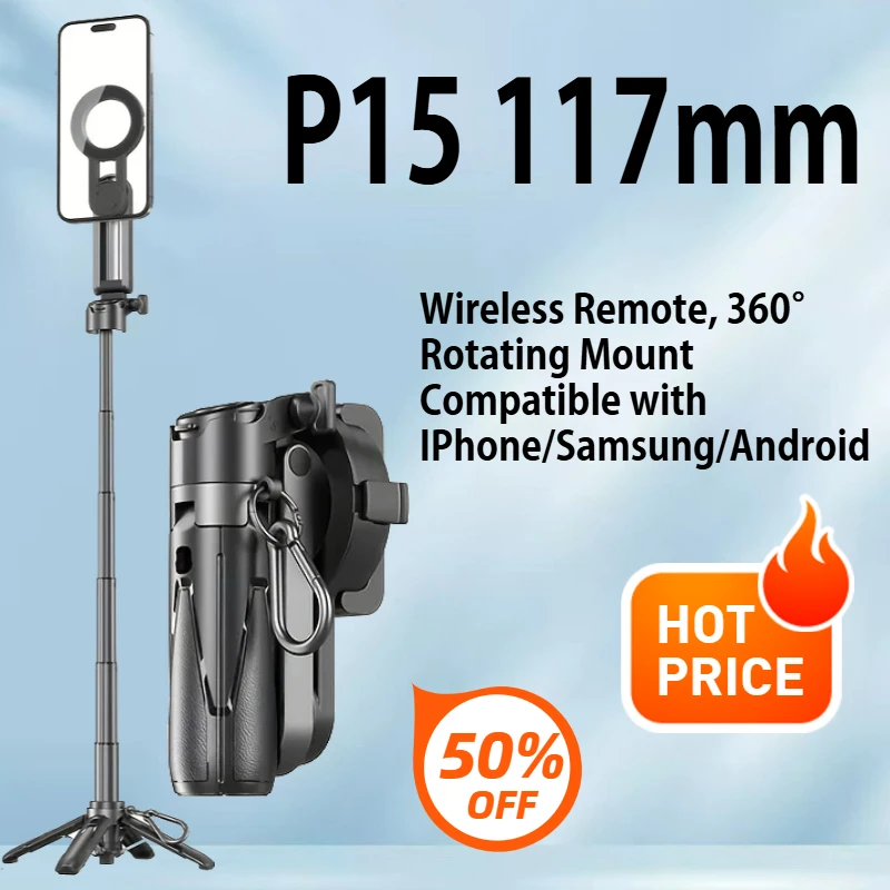 

Foldable Magnetic Phone Stand & Selfie Stick with Wireless Remote, 360° Rotating Mount Compatible with IPhone/Samsung/Android