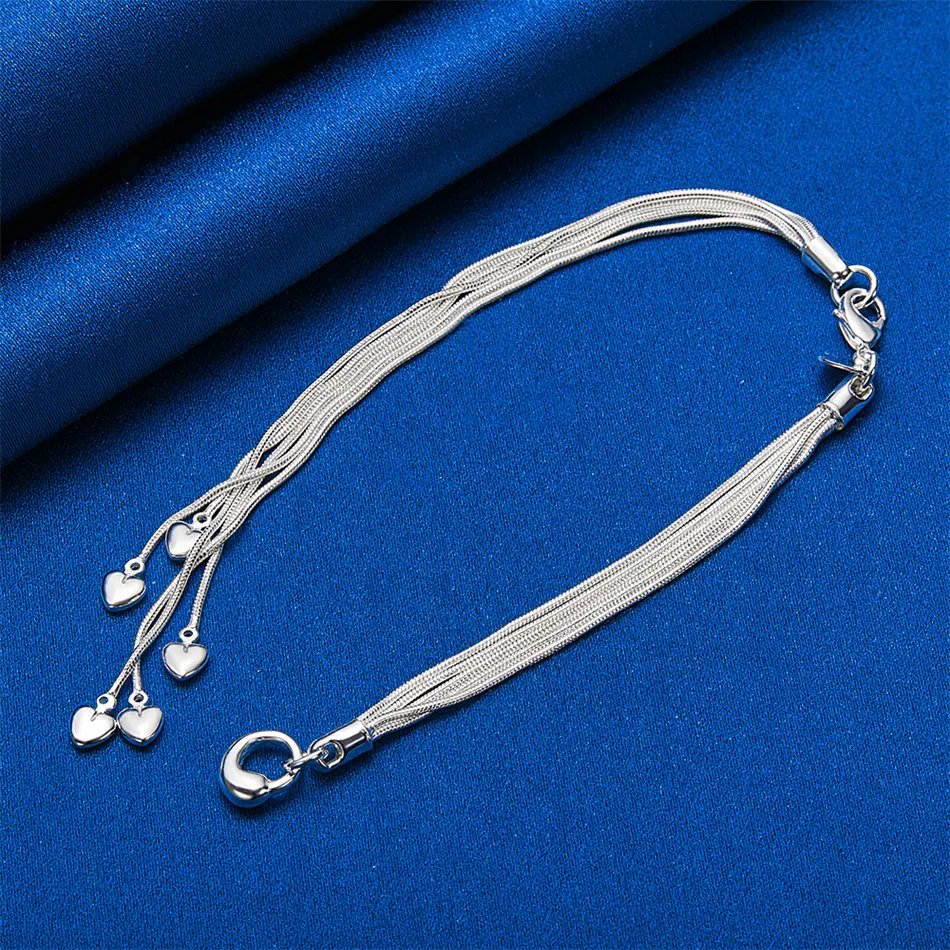 925 sterling silver 8-inch exquisite heart-shaped fringe bracelet, fashionable women's party jewelry, wedding gift accessories