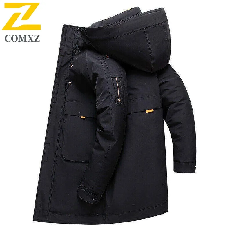 COMXZ 2025 رجل الشتاء سميكة طويلة الصوف سترة منفوخة مقاوم للماء يندبروف عادية الرياضة معطف مقنع سترة واقية خفيفة الوزن #3