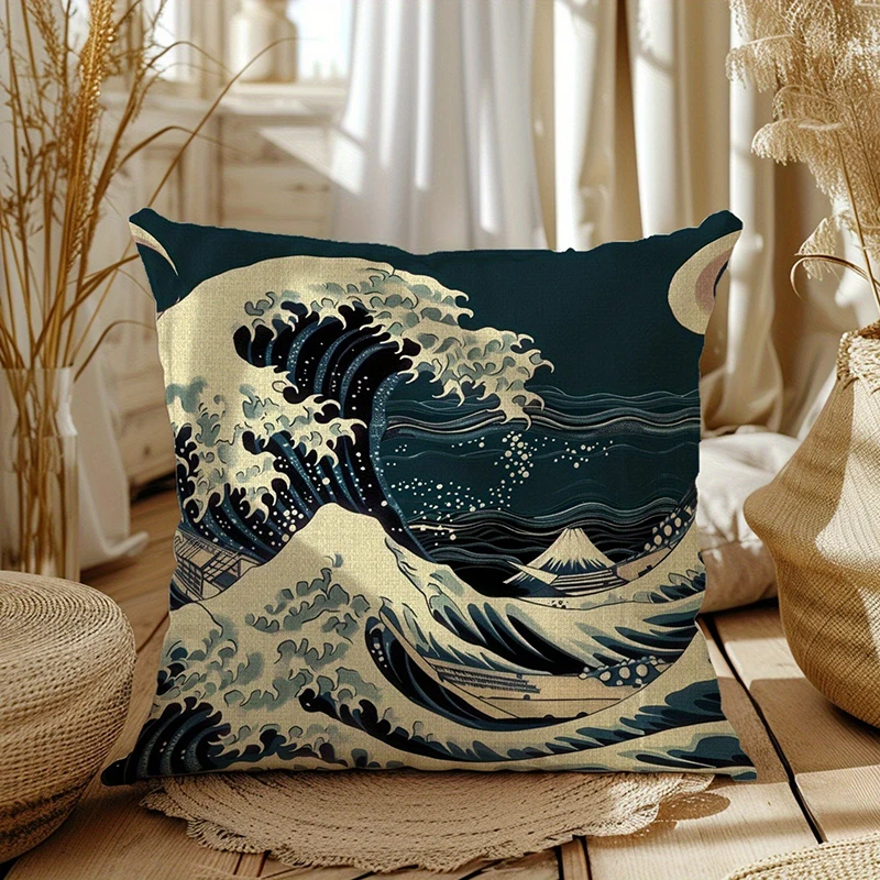 The Great Wave Off Kanagawa Throw Pillow Cover, Japanese Ukiyo - e Art Cushion Case for Home Decor